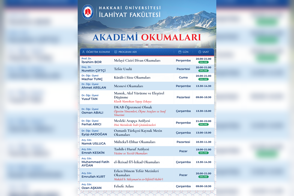 İlahiyat Fakültesi "Akademi Okumaları" Seminer Serisi