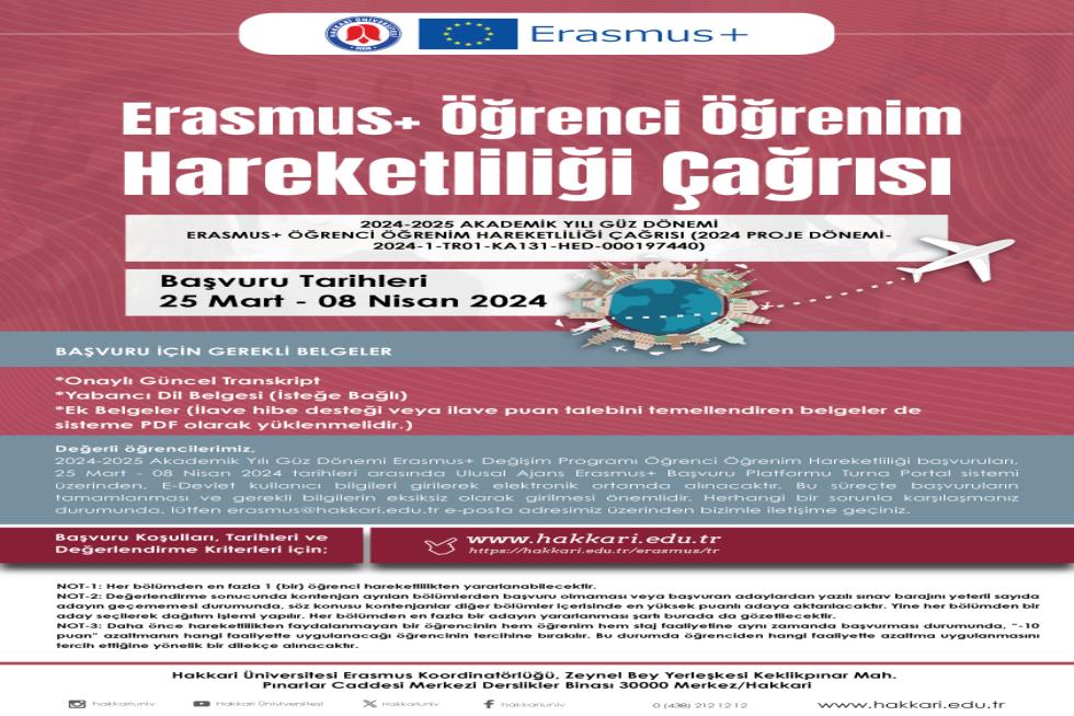 Erasmus+ Öğrenci Öğrenim Hareketliliği Çağrısı etkinlik afişi