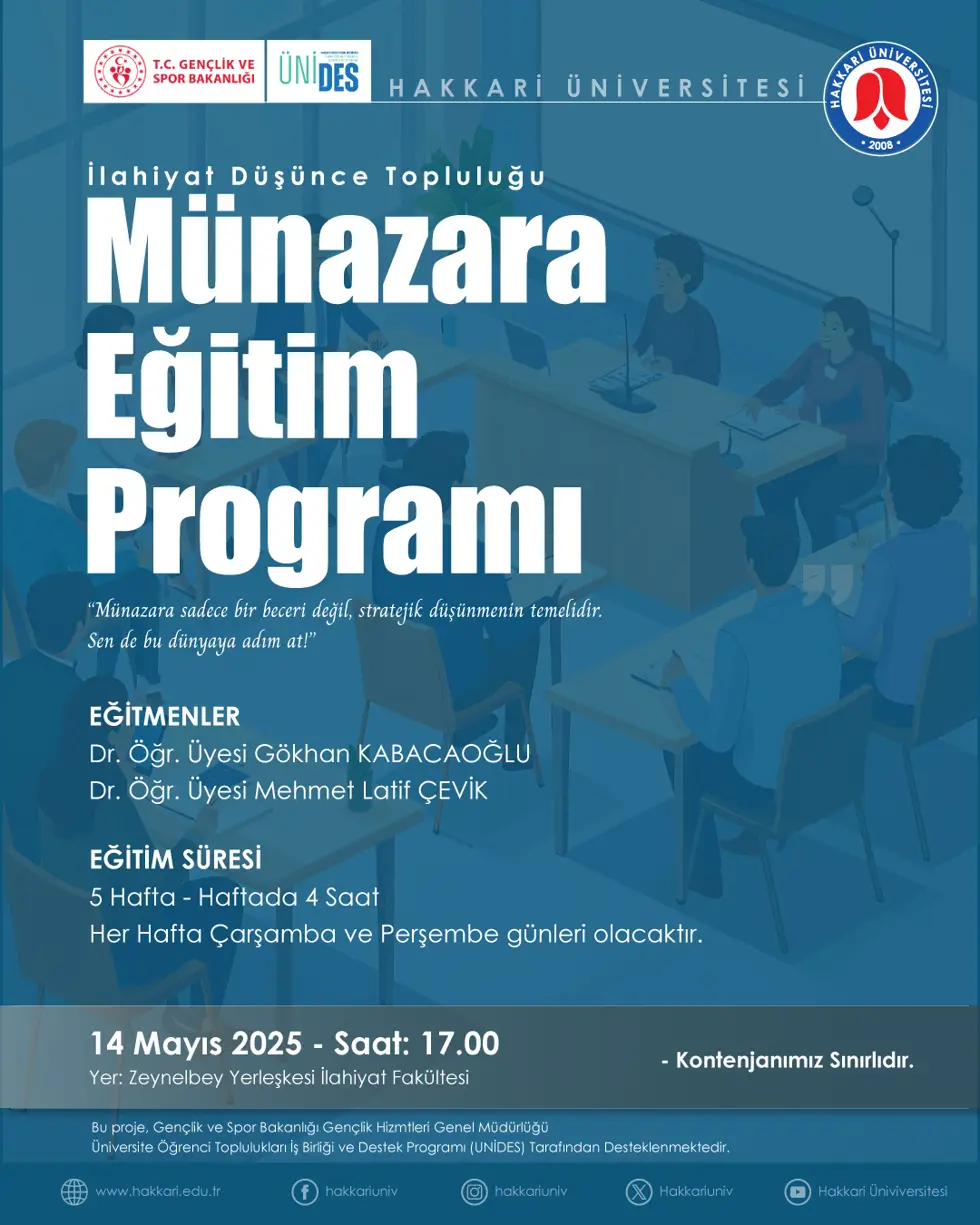 İlahiyat Düşünce Topluluğu Münazara Eğitim Programı etkinlik afişi