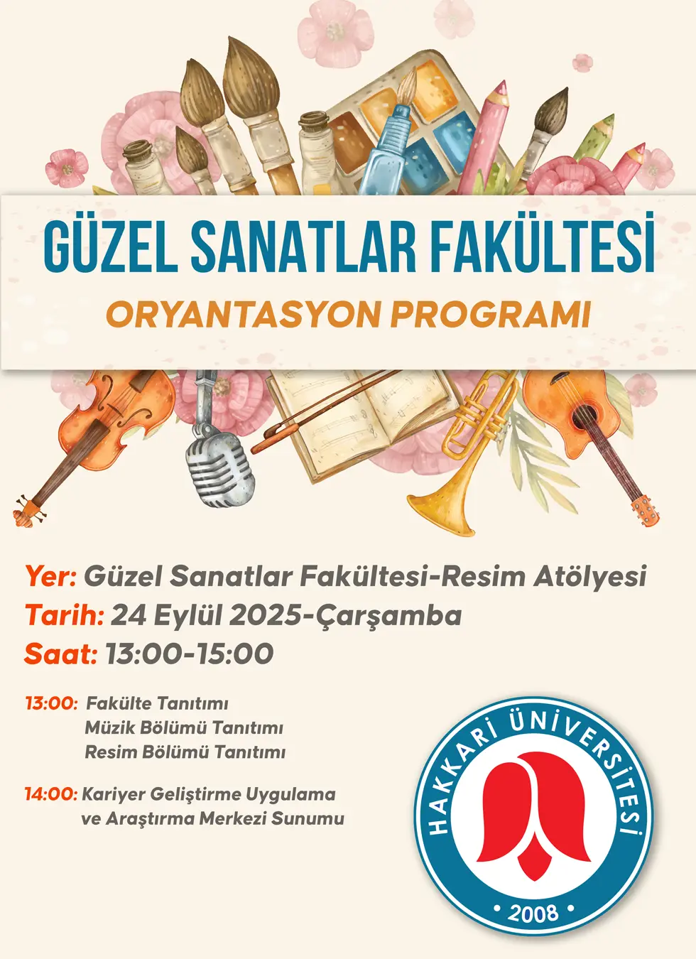 Güzel Sanatlar Fakültesi Oryantasyon Programı etkinlik afişi