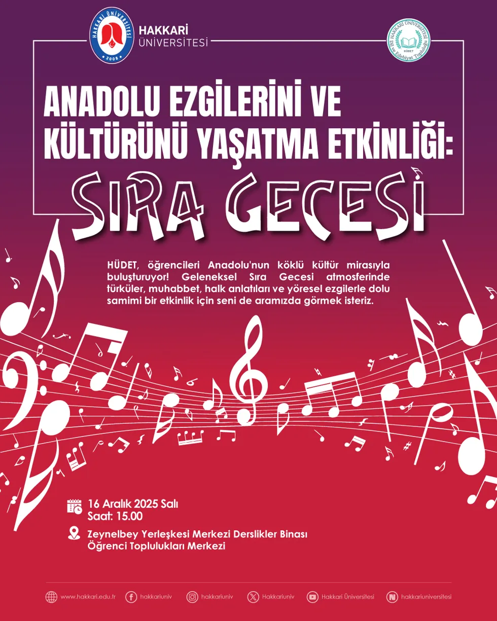 Anadolu Ezgilerini ve Kültürünü Yaşatma Etkinliği: Sıra Gecesi etkinlik afişi