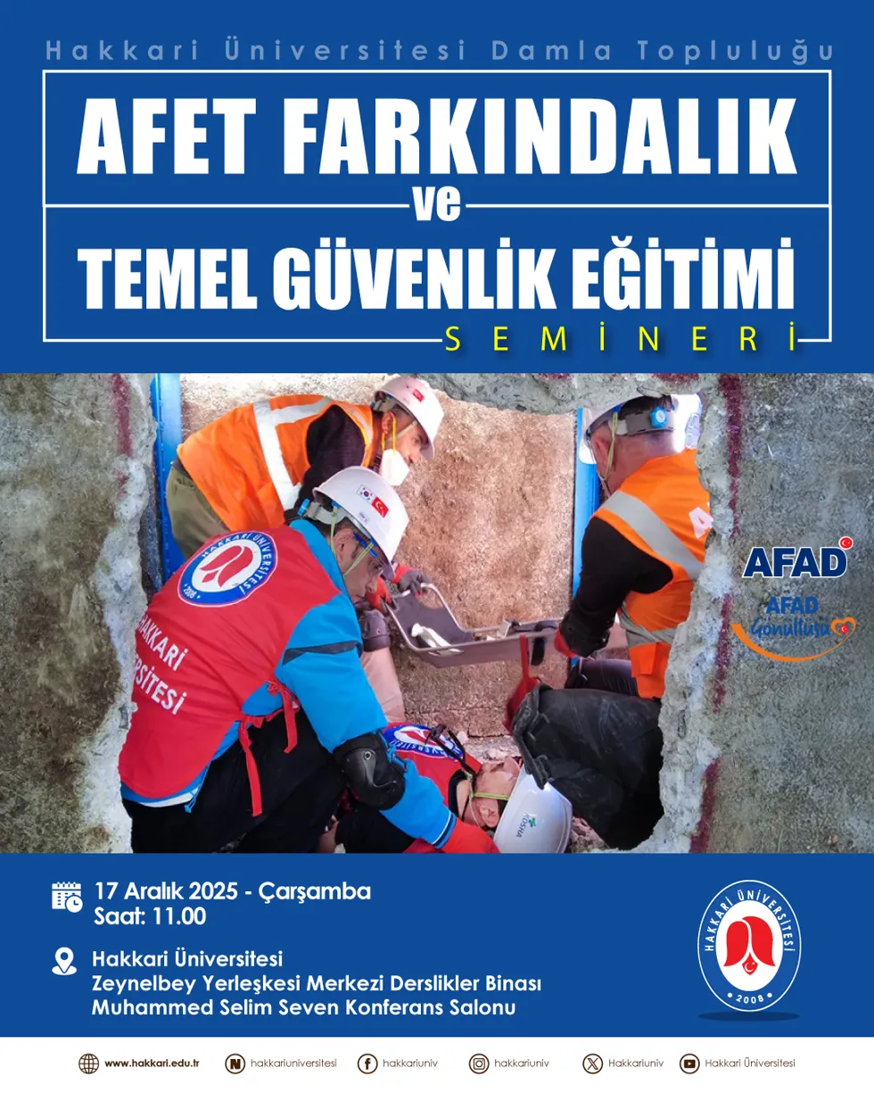 Afet Farkındalık ve Temel Güvenlik Eğitimi Semineri etkinlik afişi