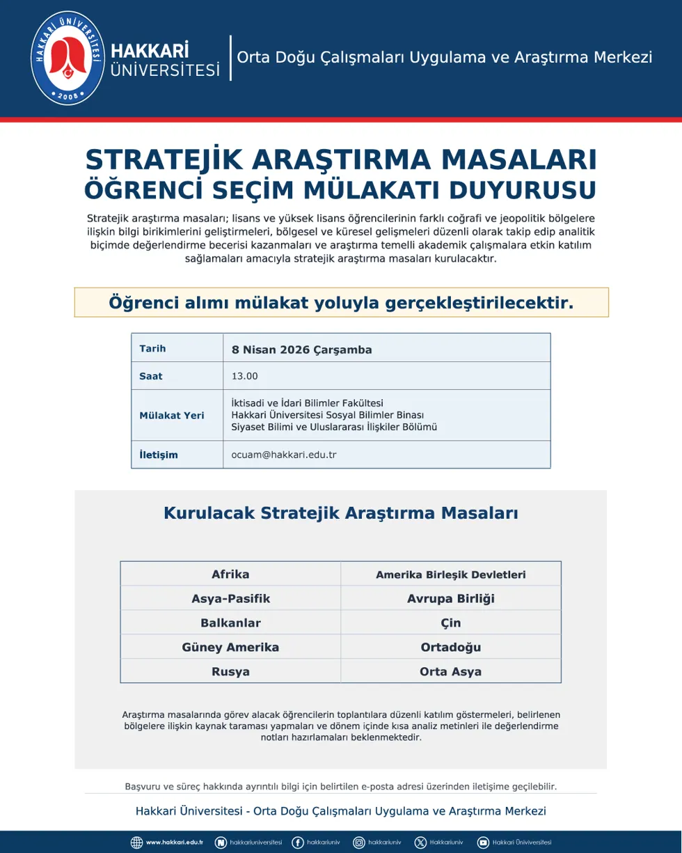 Stratejik Araştırma Masaları Öğrenci Seçim Mülakatı Duyurusu etkinlik afişi