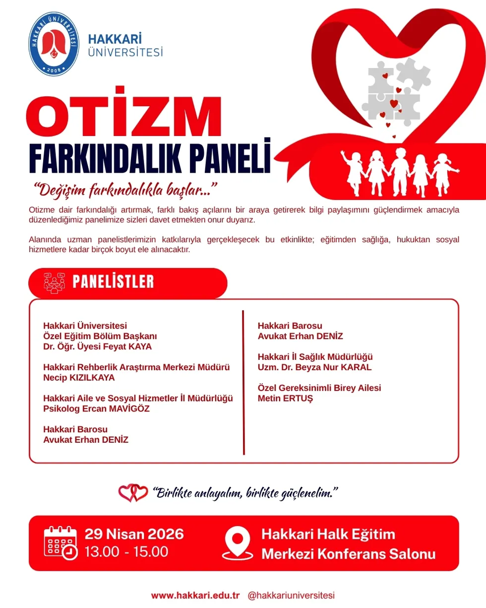 Hakkari Üniversitesi Otizm Farkındalık Paneli etkinlik afişi