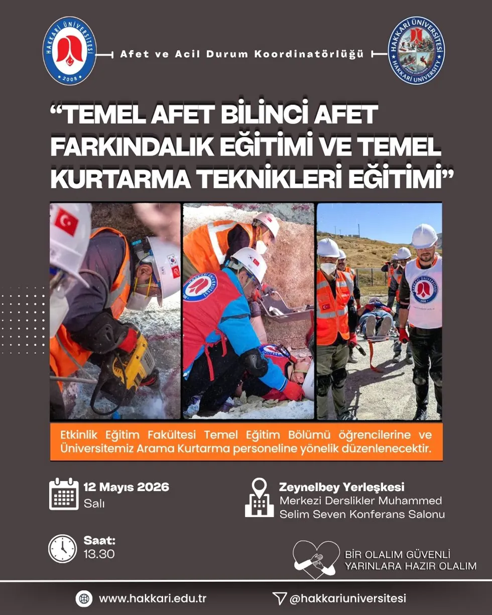 Temel Afet Bilinci, Afet Farkındalık Eğitimi ve Temel Kurtarma Teknikleri Eğitimi etkinlik afişi