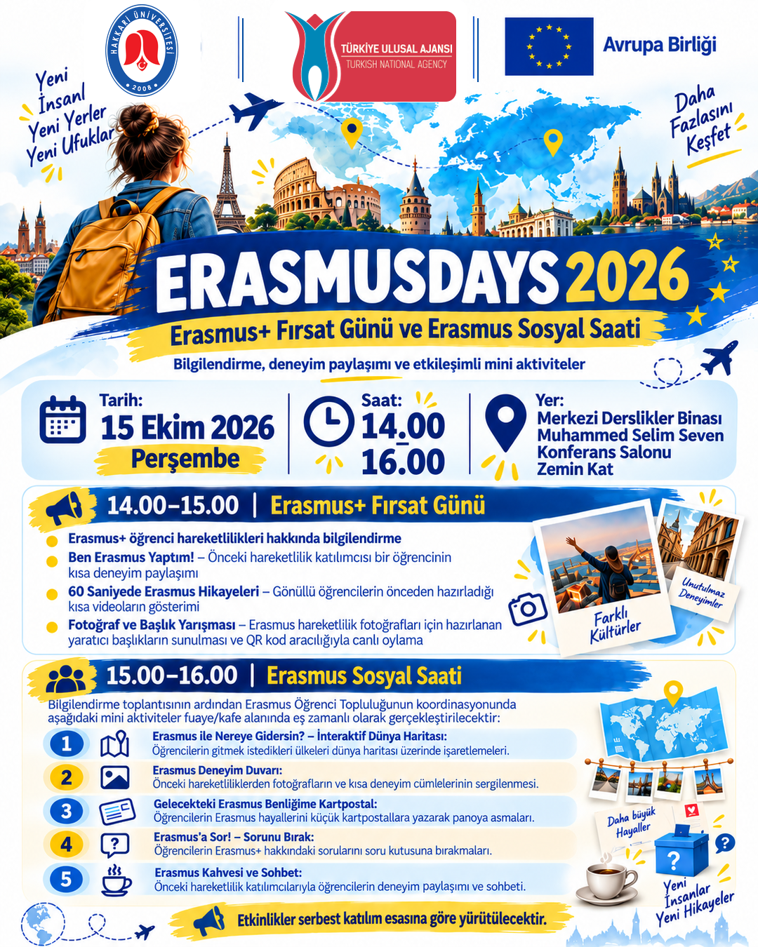 ErasmusDays 2026: Erasmus+ Fırsat Günü ve Erasmus Sosyal Saati etkinlik afişi