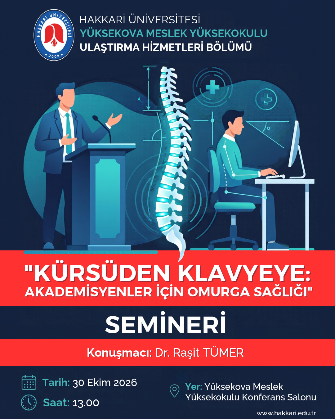 "Kürsüden Klavyeye: Akademisyenler İçin Omurga Sağlığı" Semineri etkinlik afişi